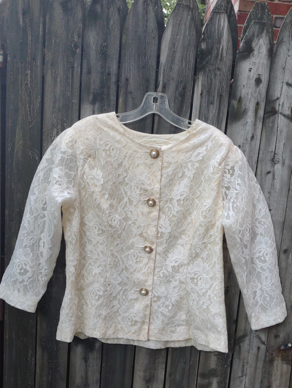 Leslie Fay Ivory Lace Button-Front Jacket
